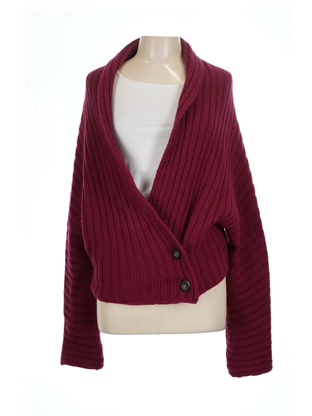 NWOT Max Mara 70% Wool 30% Cashmere Wrap Cardigan Burgundy Asymmetric Cropped L